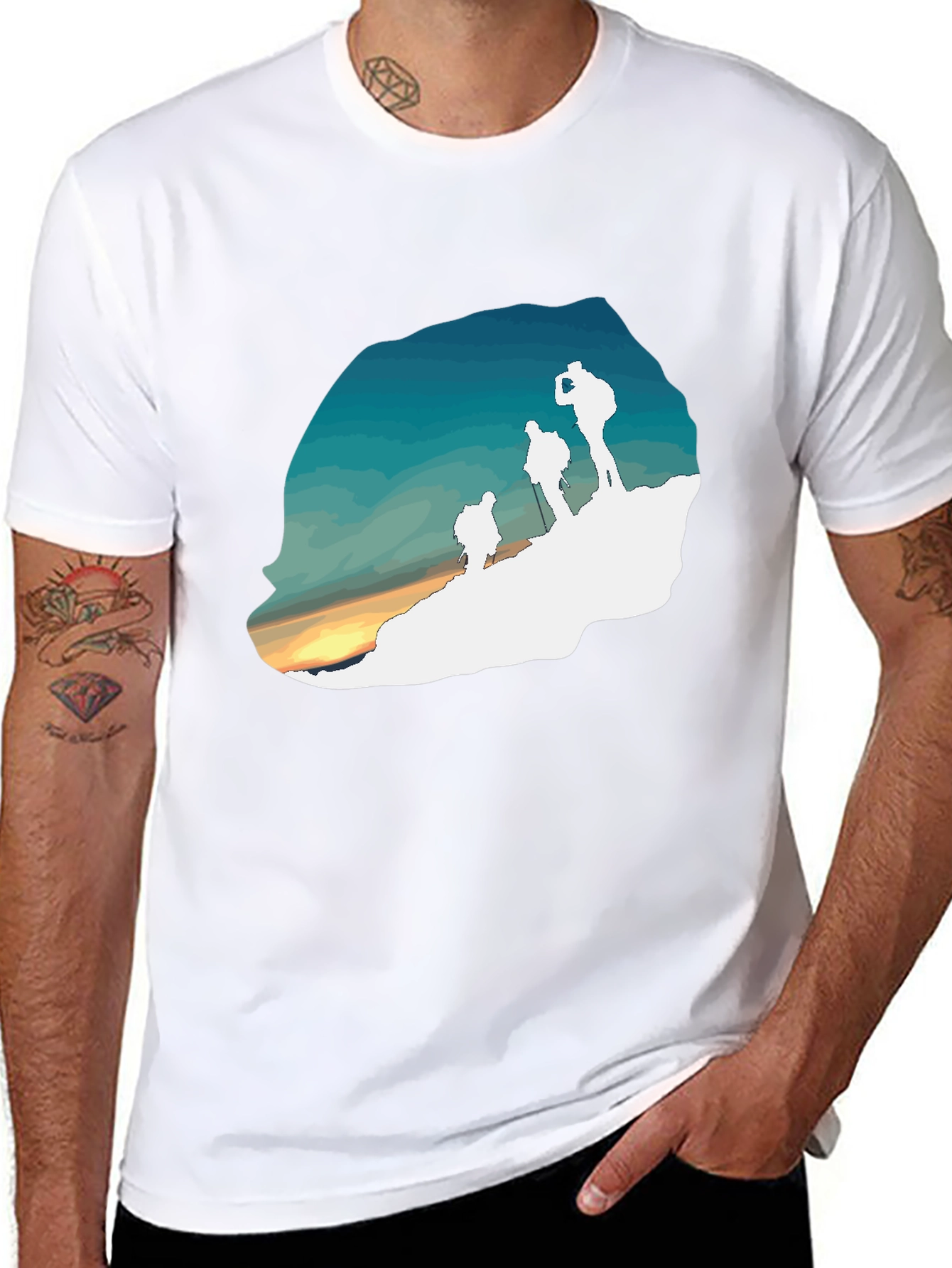 Hiking Silhouette Graphic Tee - Outdoor Adventure Shirt