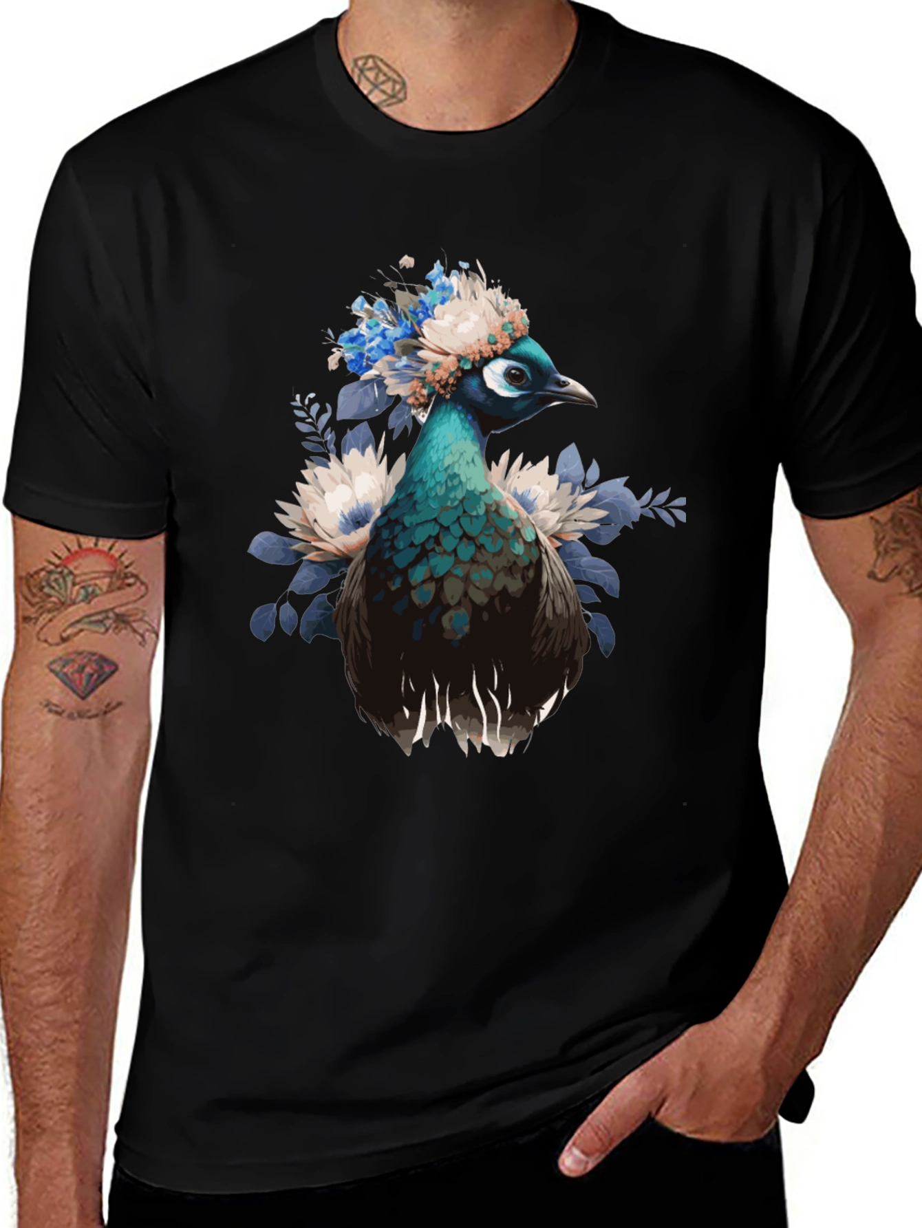 Peacock Floral Crown Graphic Tee