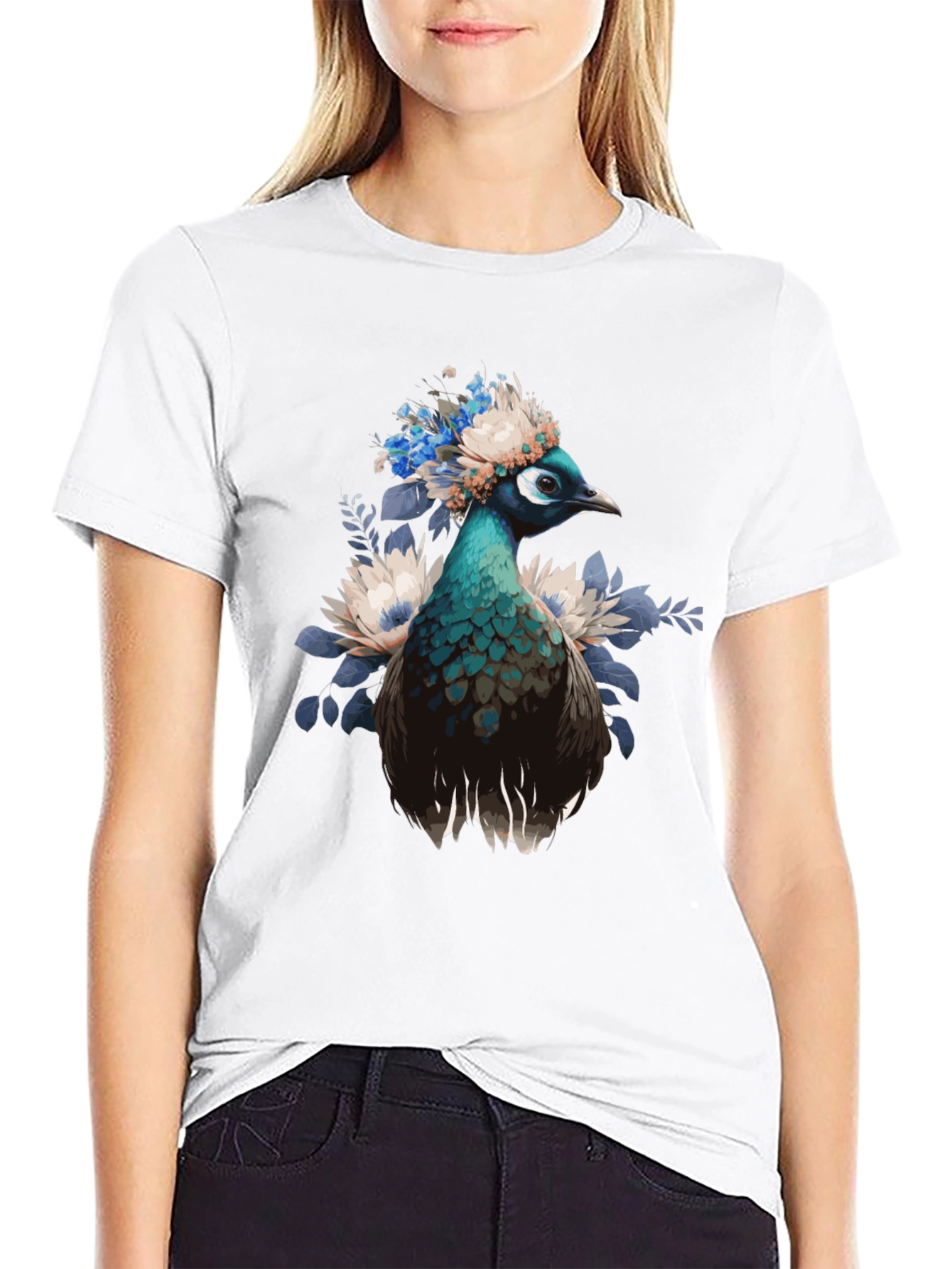 Peacock Floral Crown Graphic Tee