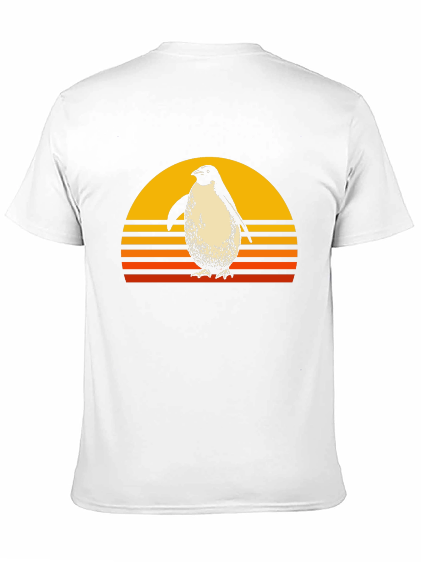 Retro Penguin Sunset Graphic Tee - Black Cotton T-Shirt