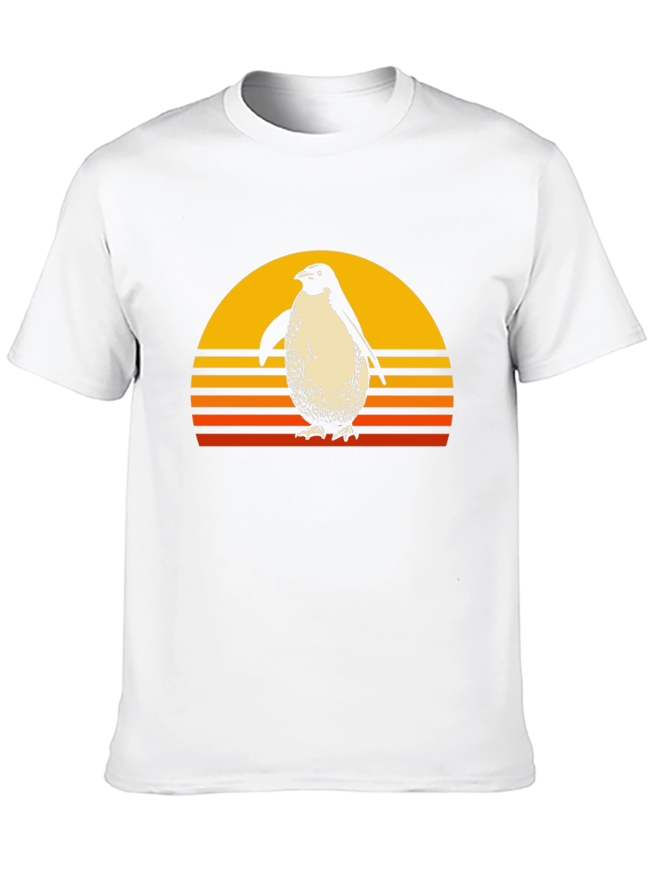 Retro Penguin Sunset Graphic Tee - Black Cotton T-Shirt