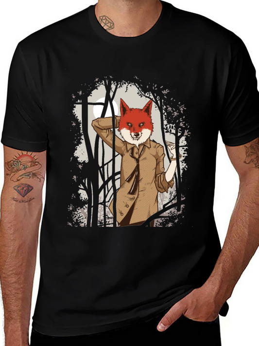 Fox Gentleman Graphic T-Shirt - Unique Forest Design
