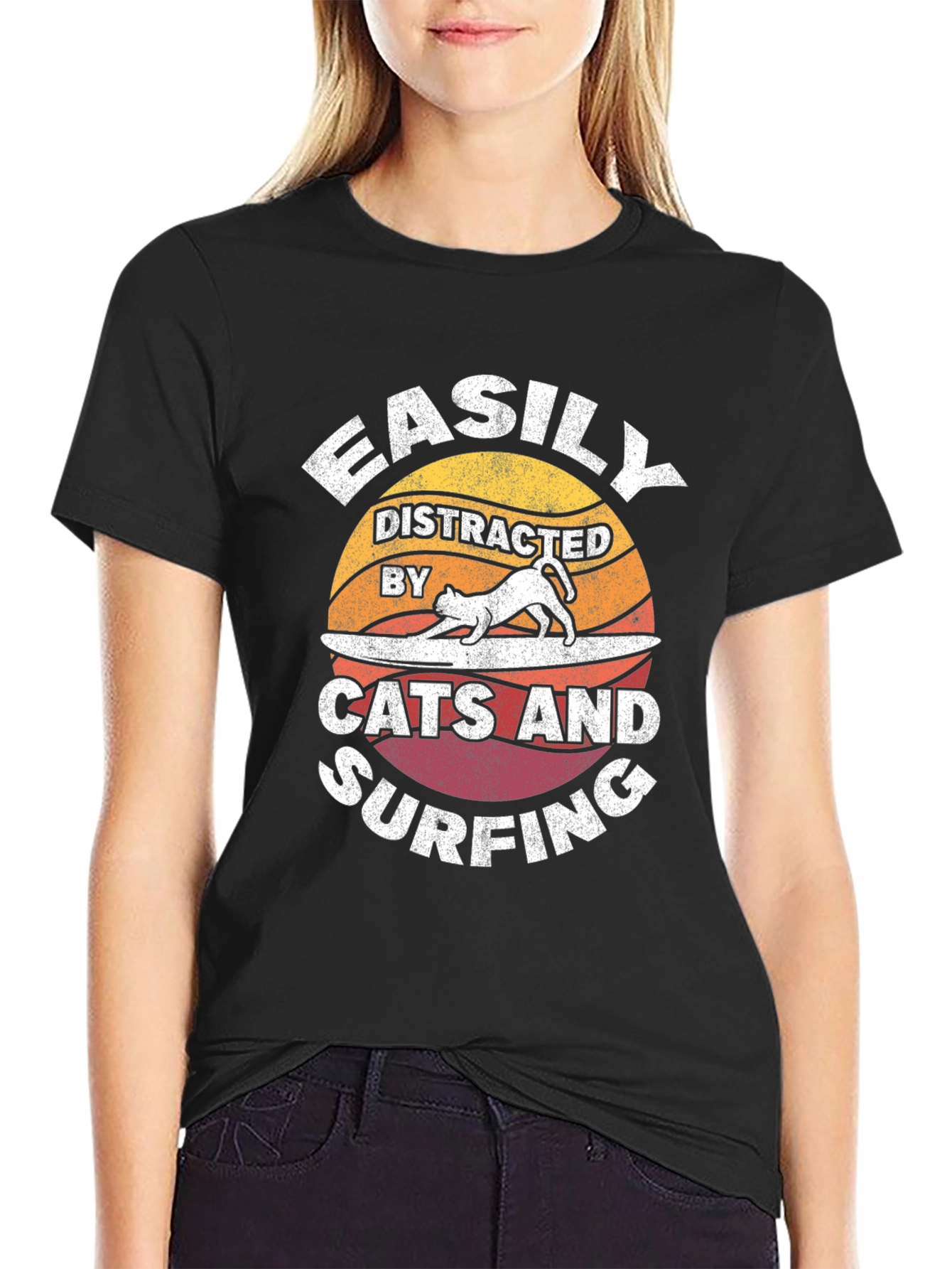 Easily Distracted Cats & Surfing T-Shirt