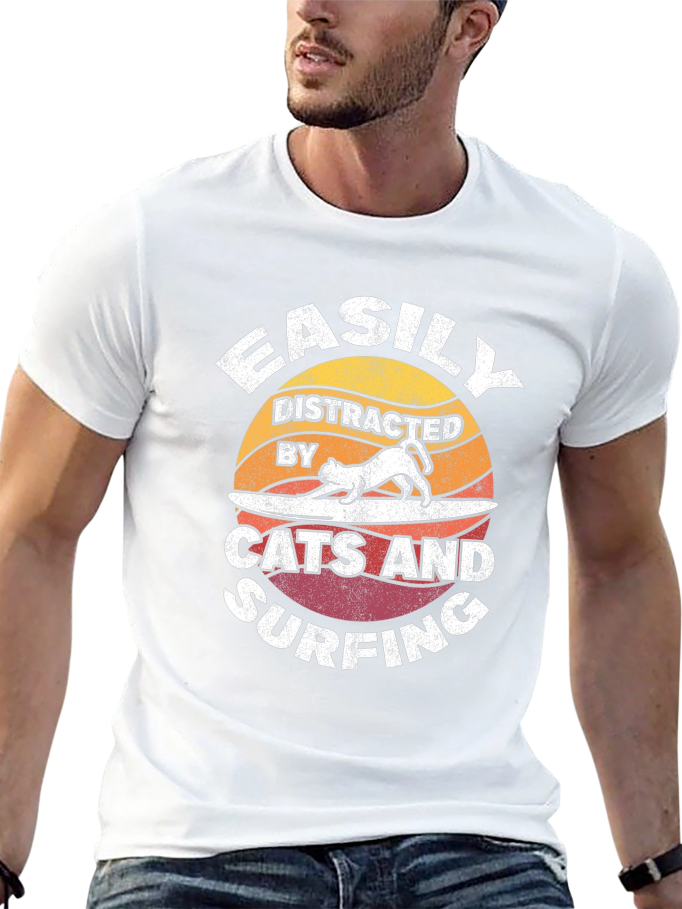 Easily Distracted Cats & Surfing T-Shirt