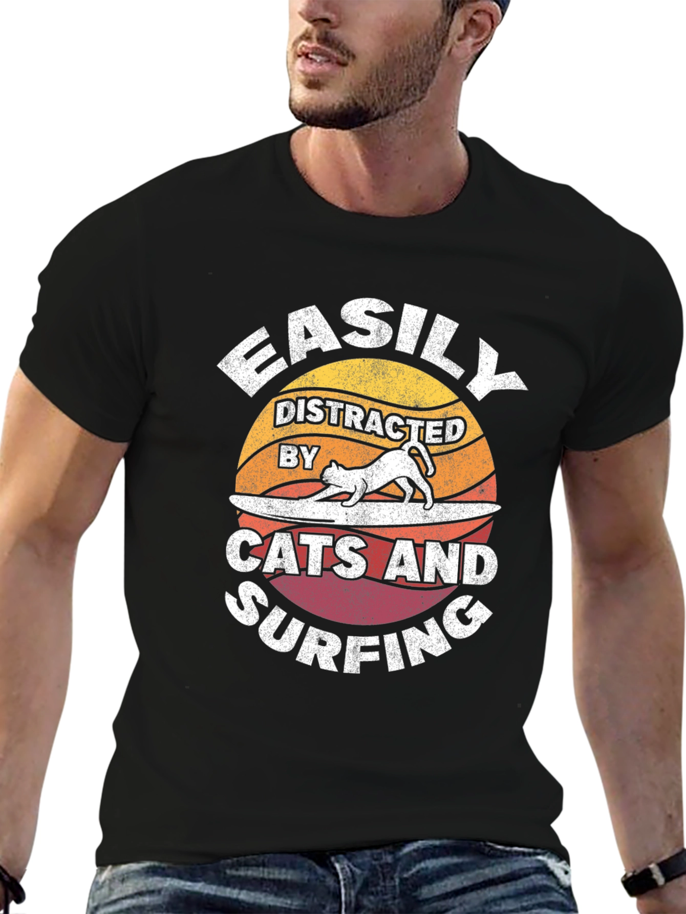 Easily Distracted Cats & Surfing T-Shirt