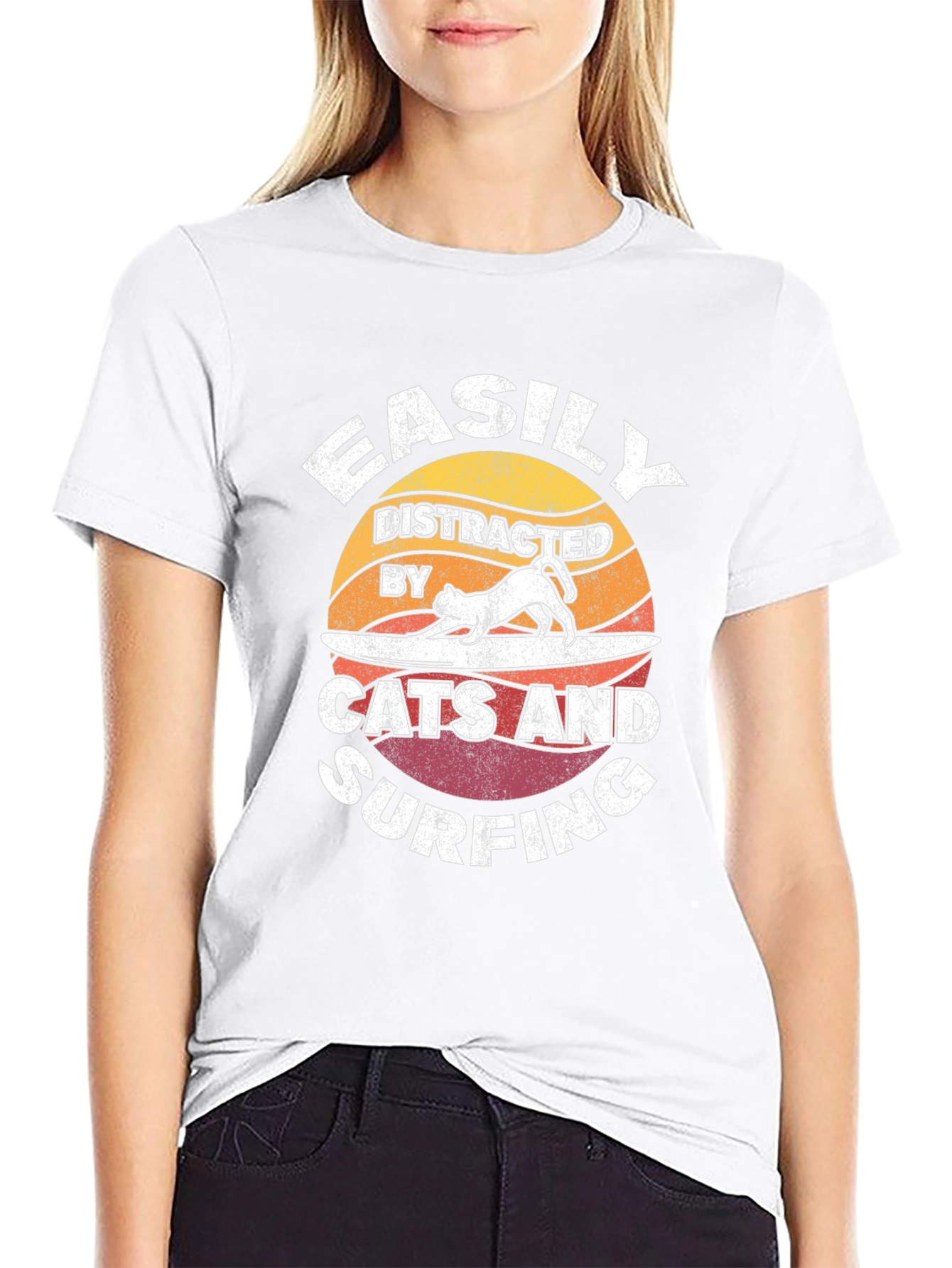 Easily Distracted Cats & Surfing T-Shirt