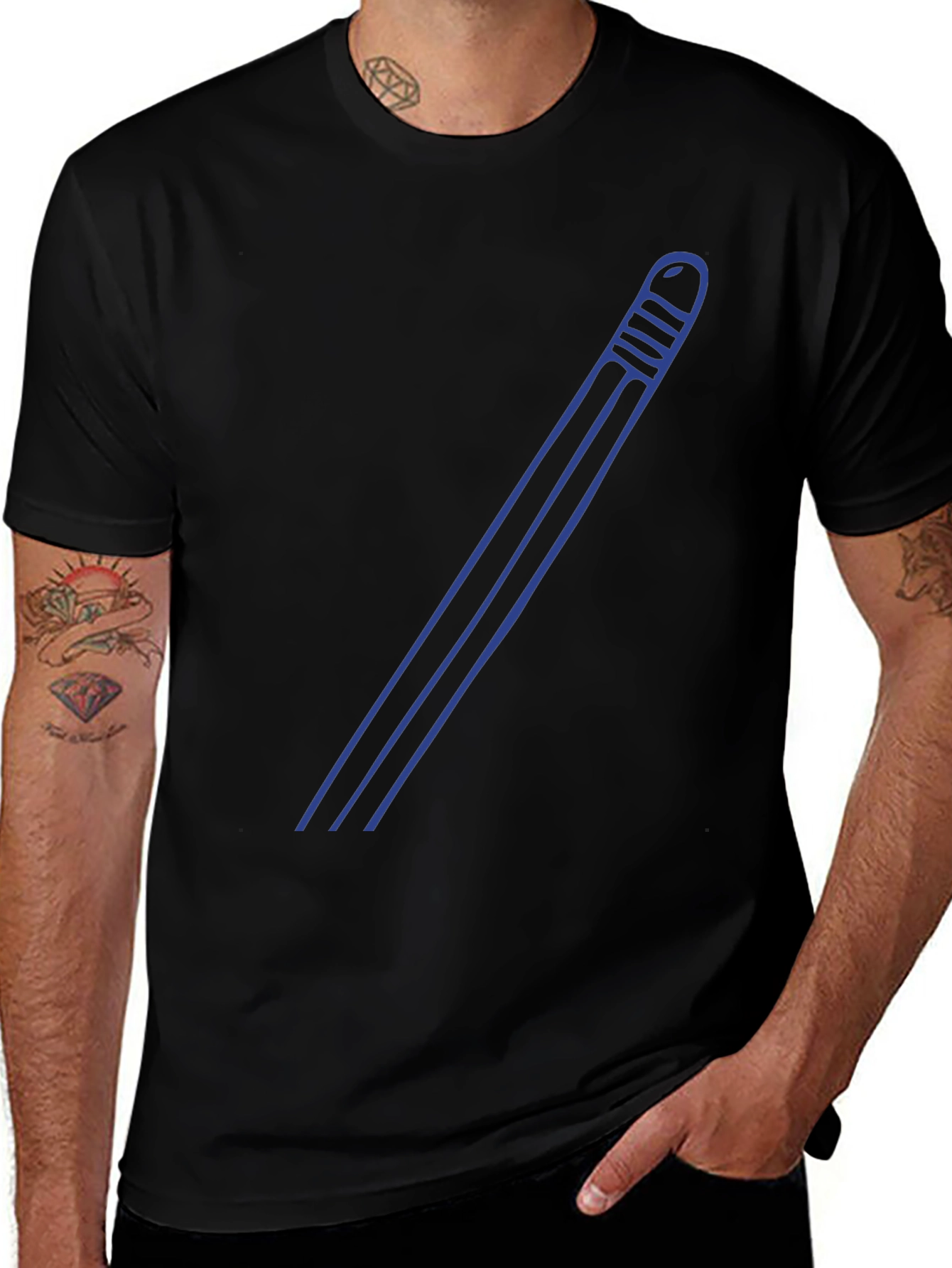 Modern Mens Black Tee with Blue Graphic