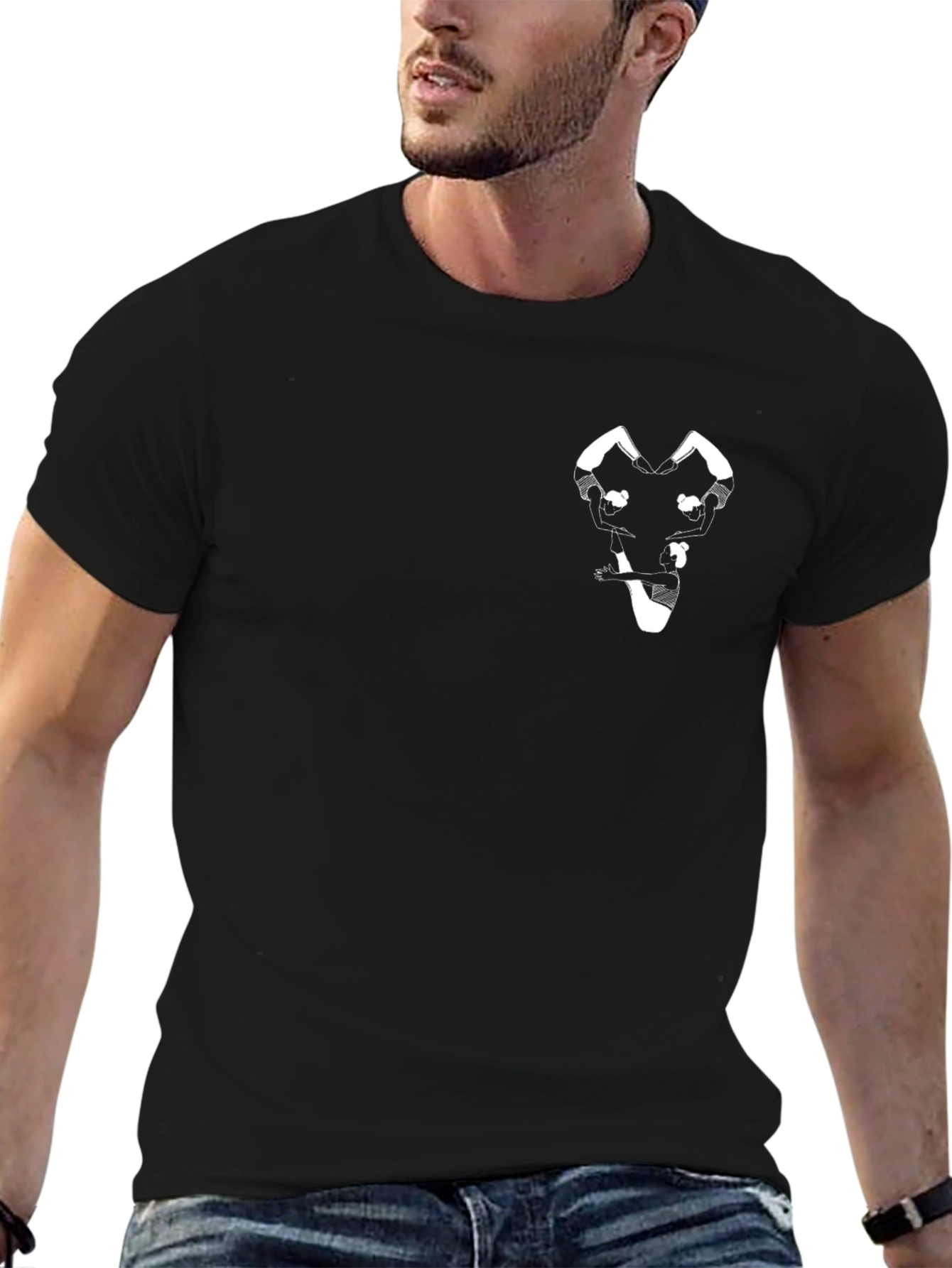 Black T-Shirt with Unique Yoga Figure Design