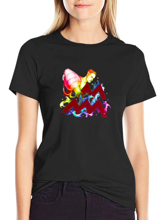 Aquarius Zodiac Graphic Tee - Black Cotton Shirt