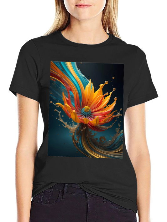 Abstract Floral Print Black Tee