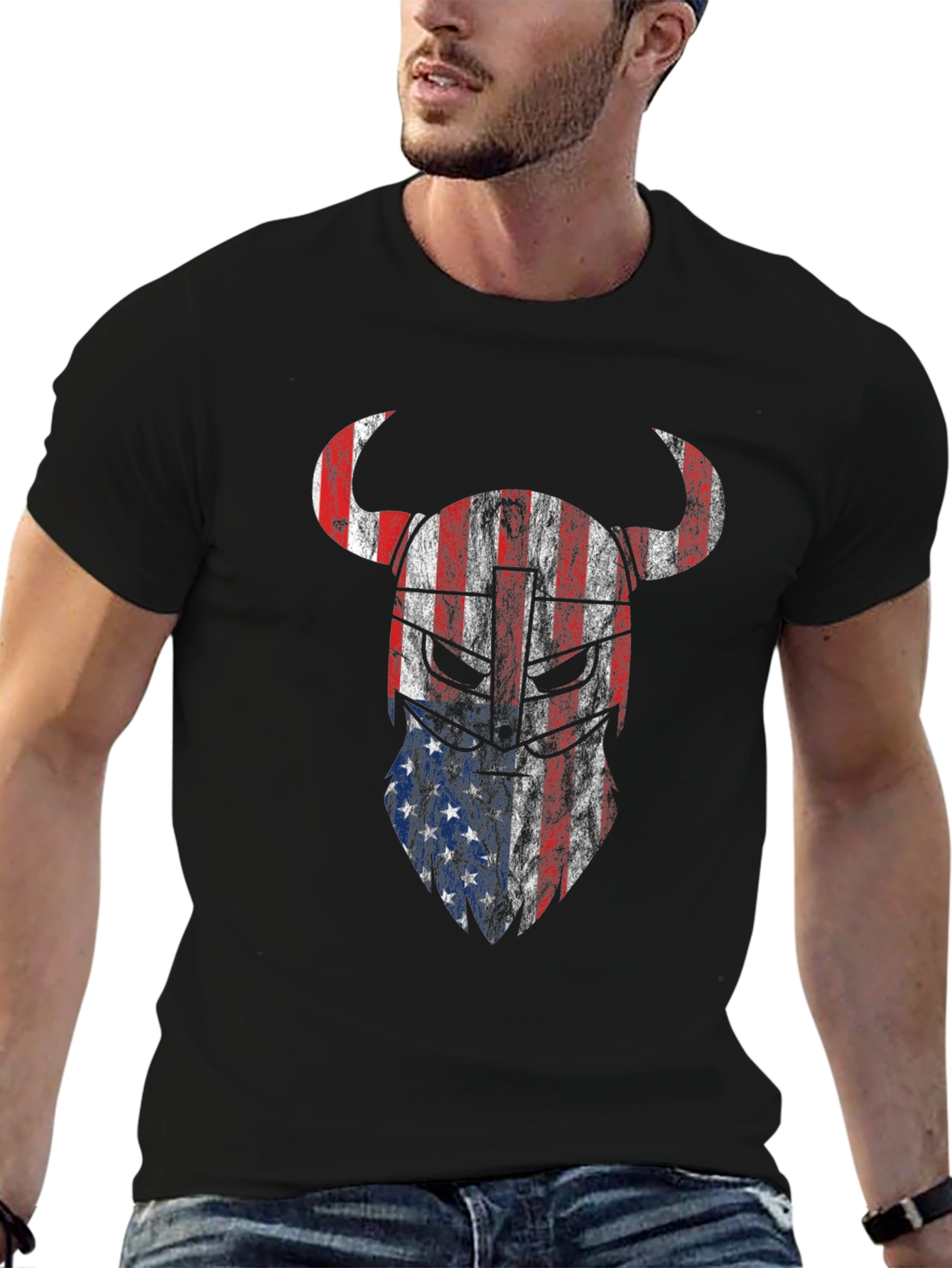 American Viking T-Shirt Patriotic USA Flag Tee