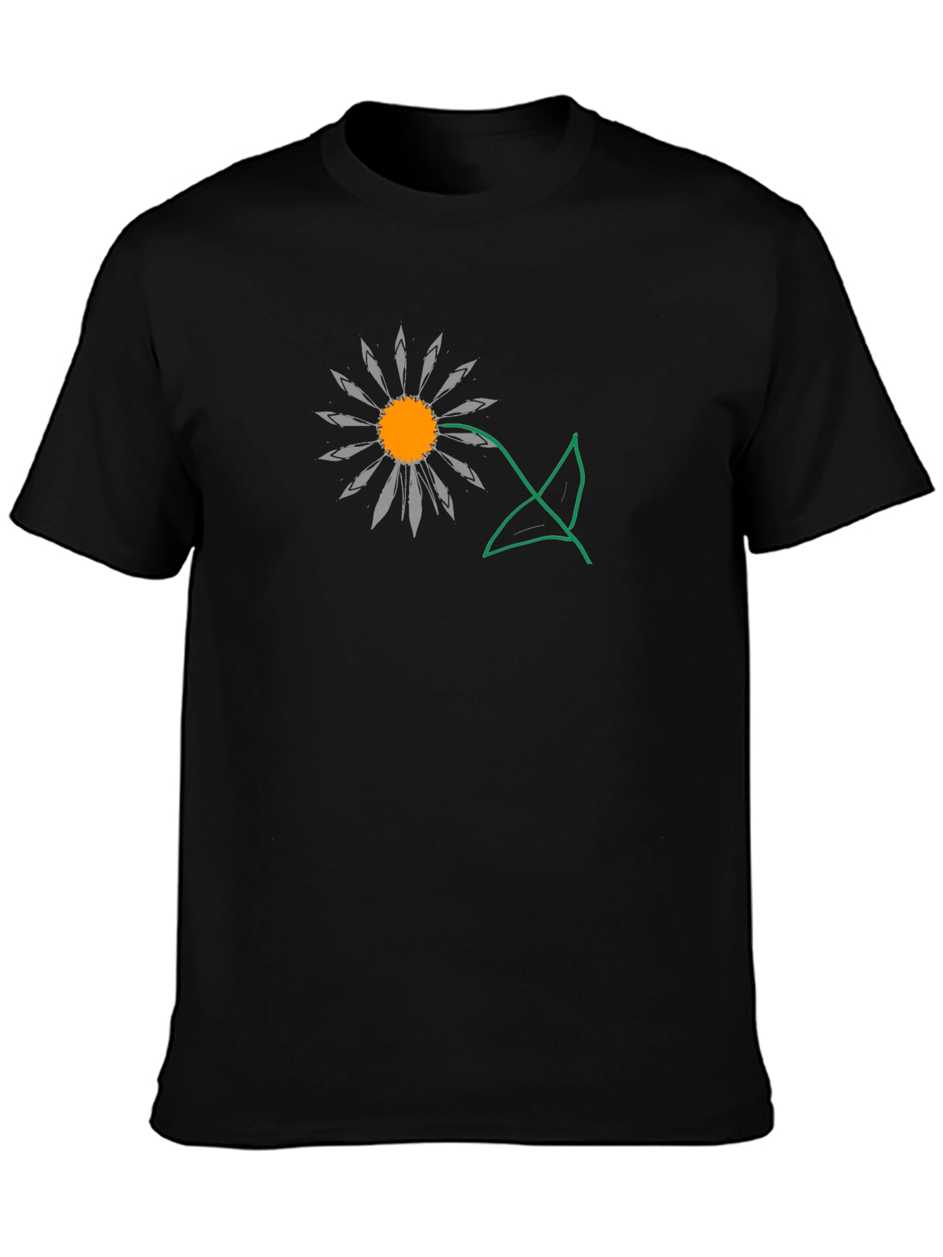 Mens Black T-Shirt with Floral Graphic Print