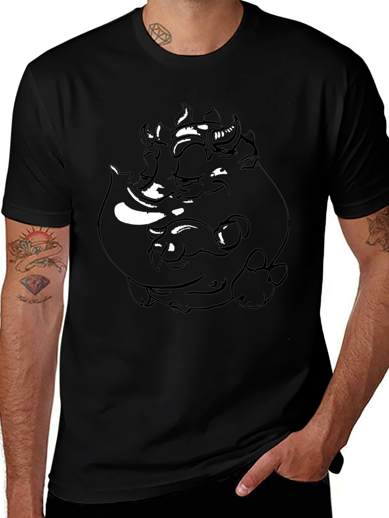 Graphic Black Tee: Three-Headed Monster Design
