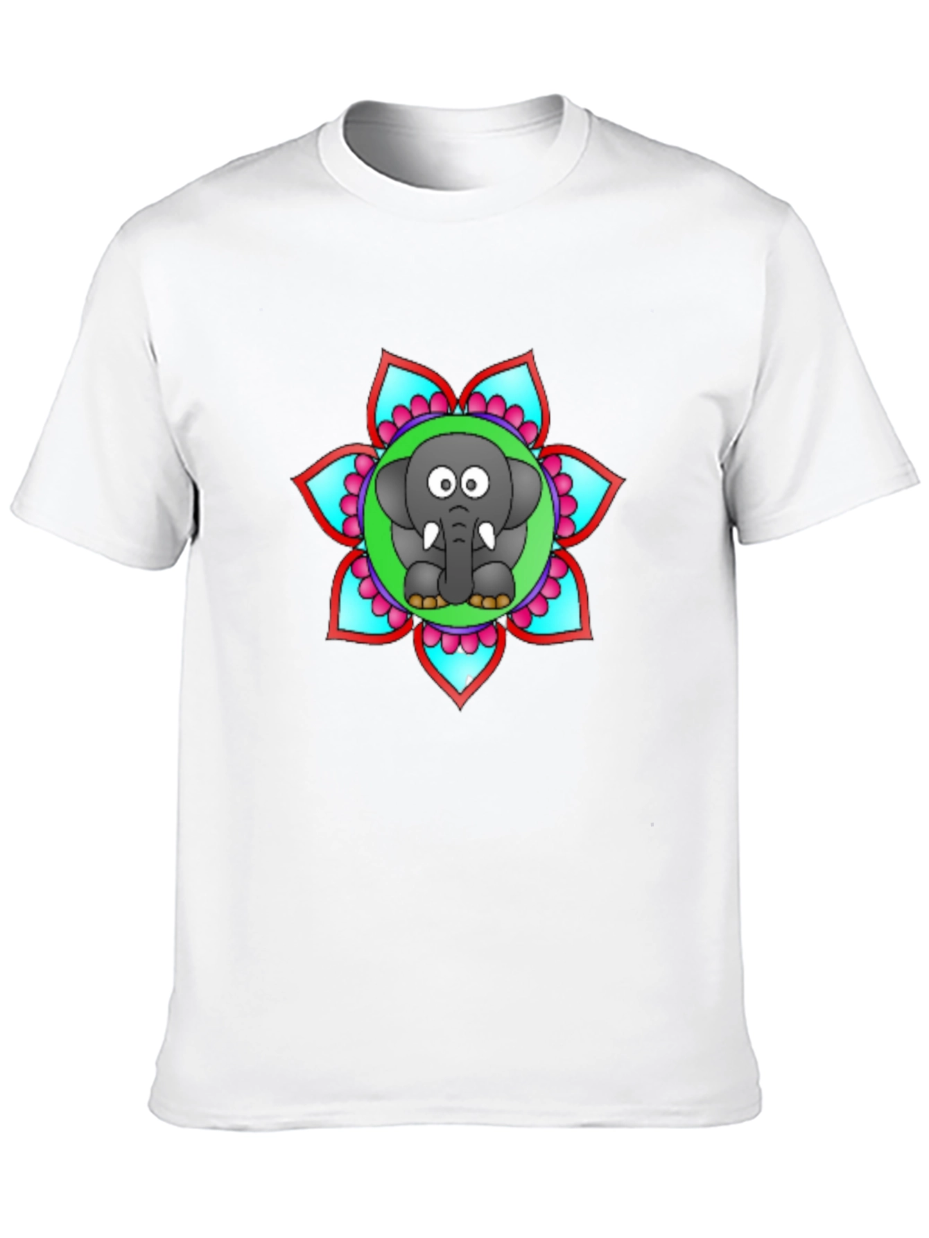 Cartoon Elephant Mandala Graphic Black T-Shirt