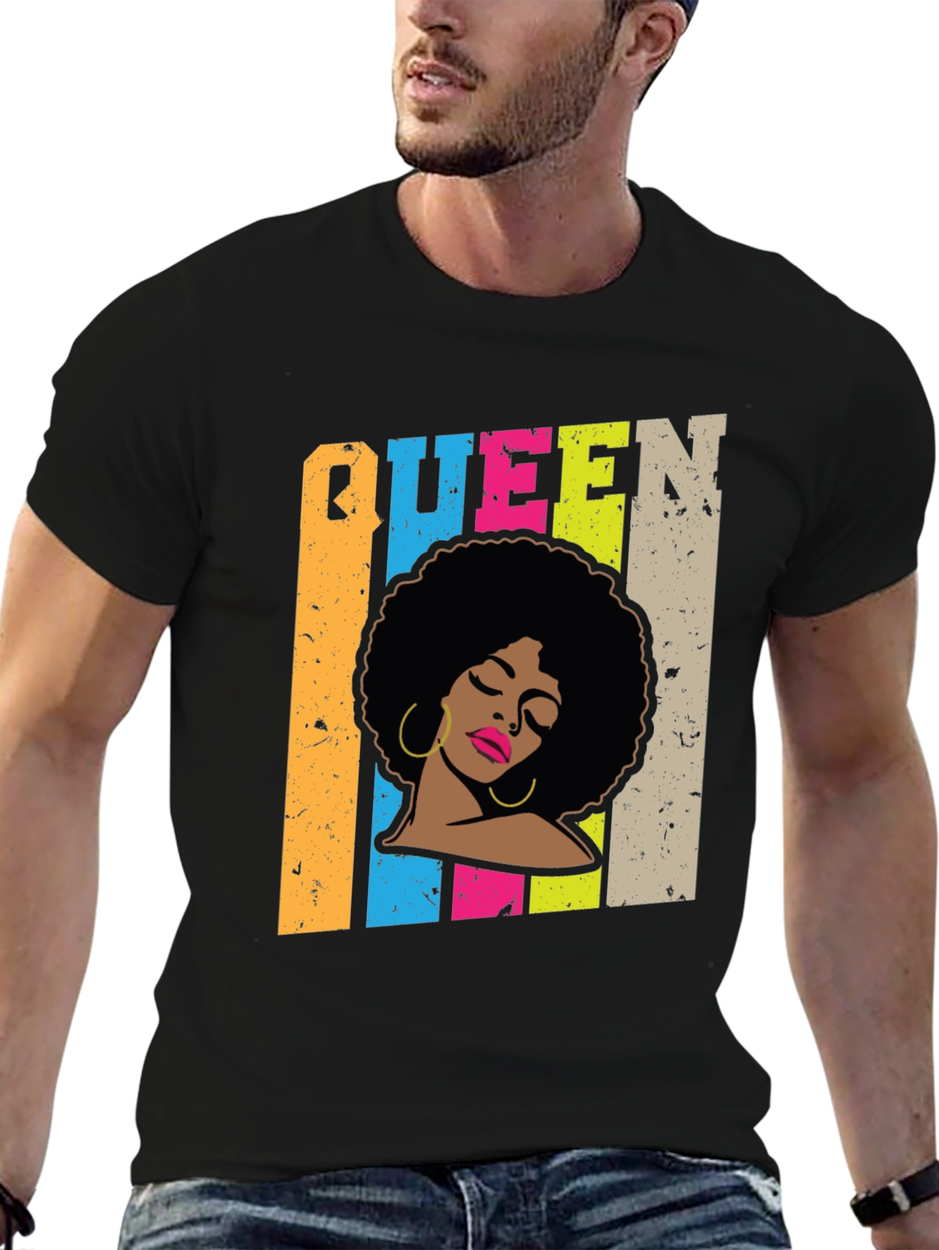 Queen Afro Graphic Print Black T-Shirt