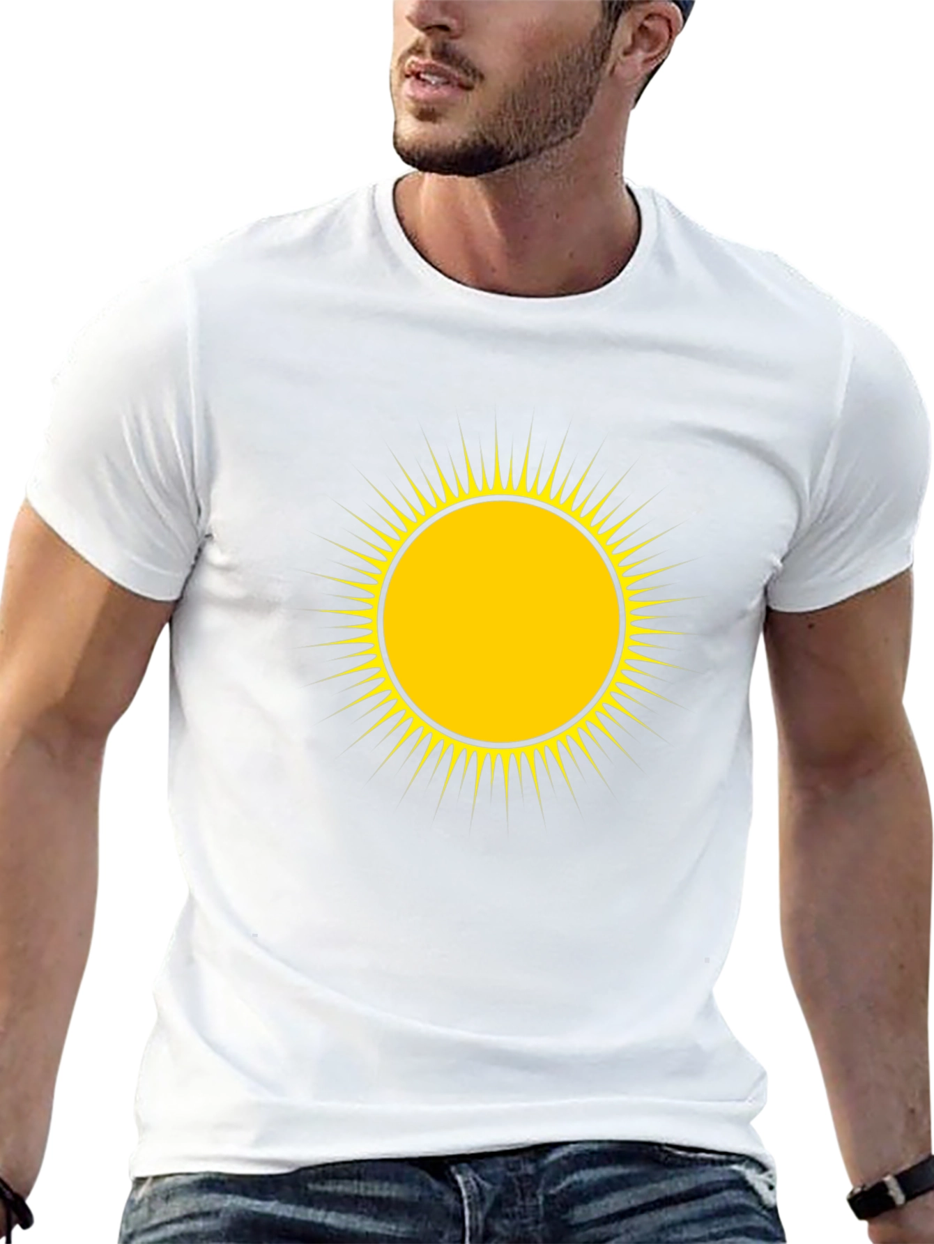 Mens Black T-Shirt with Yellow Sun Design