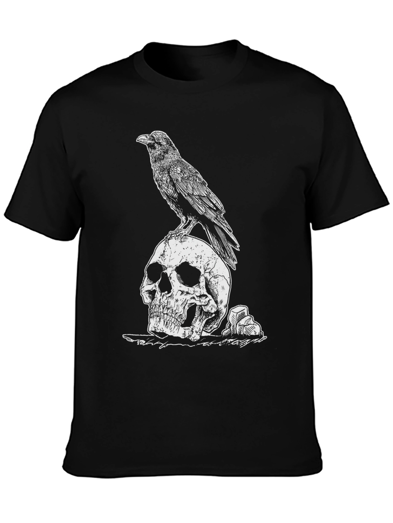 Raven on Skull Graphic Tee - Black