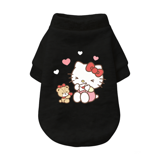 Black Pet Sweater With Cute Hello Kitty & Bear Heart Print Soft Puppy Cardigan