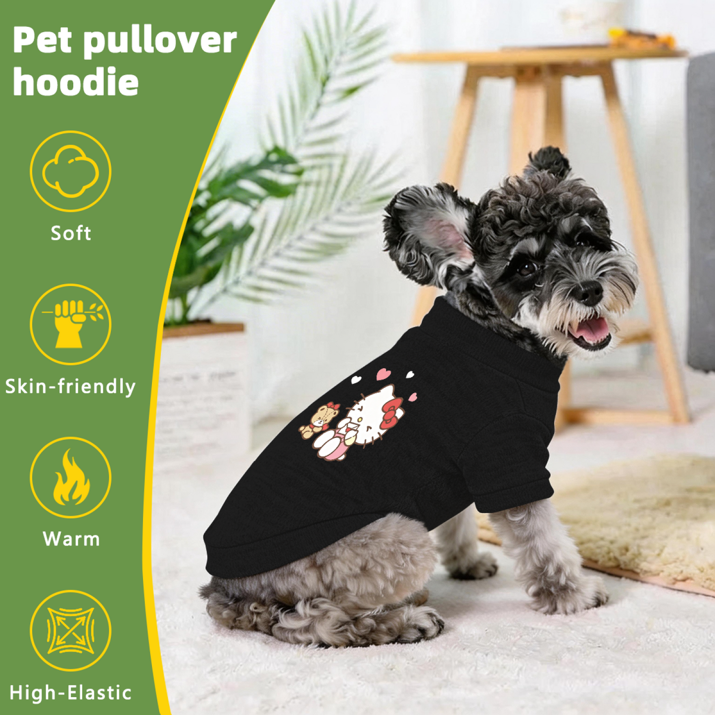 Black Pet Sweater With Cute Hello Kitty & Bear Heart Print Soft Puppy Cardigan