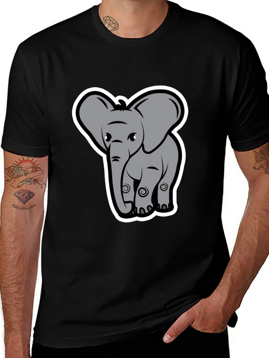 Elephant Cartoon Graphic Tee - Black