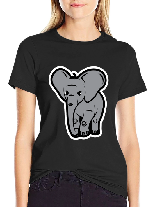 Elephant Cartoon Graphic Tee - Black