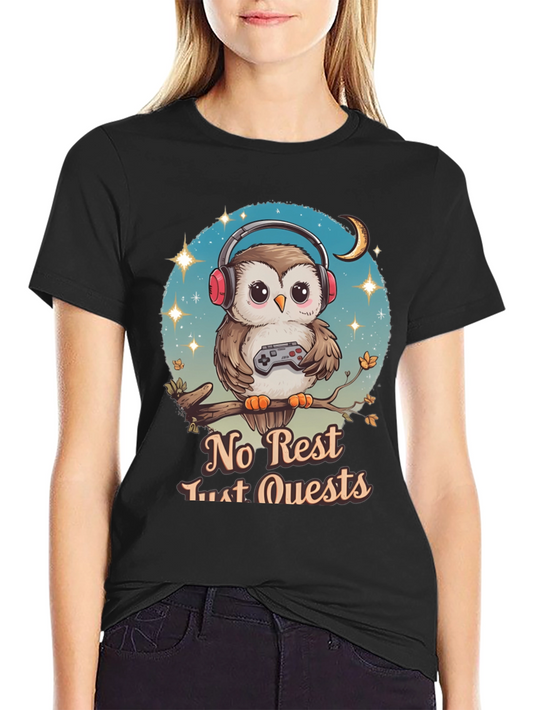 Gamer Owl T-Shirt - No Rest Just Quests