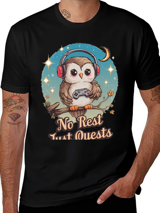 Gamer Owl T-Shirt - No Rest Just Quests