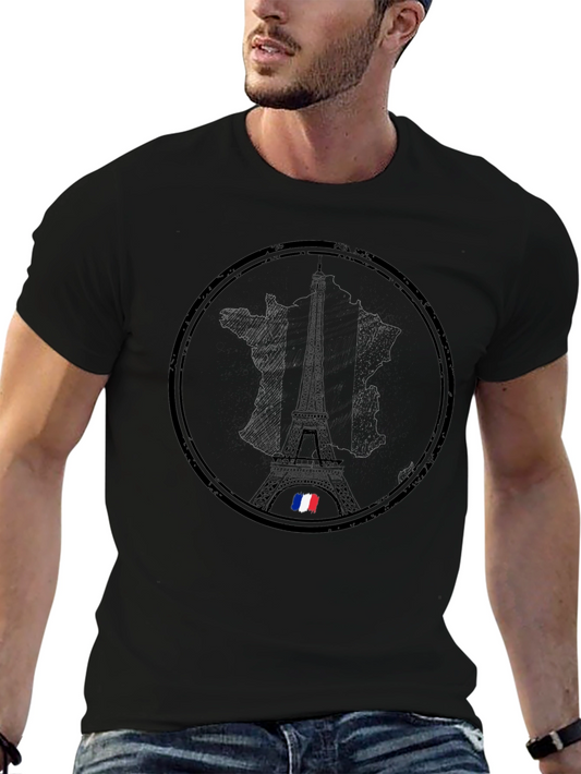 French Pride Black T-Shirt - Eiffel Tower France Map Graphic