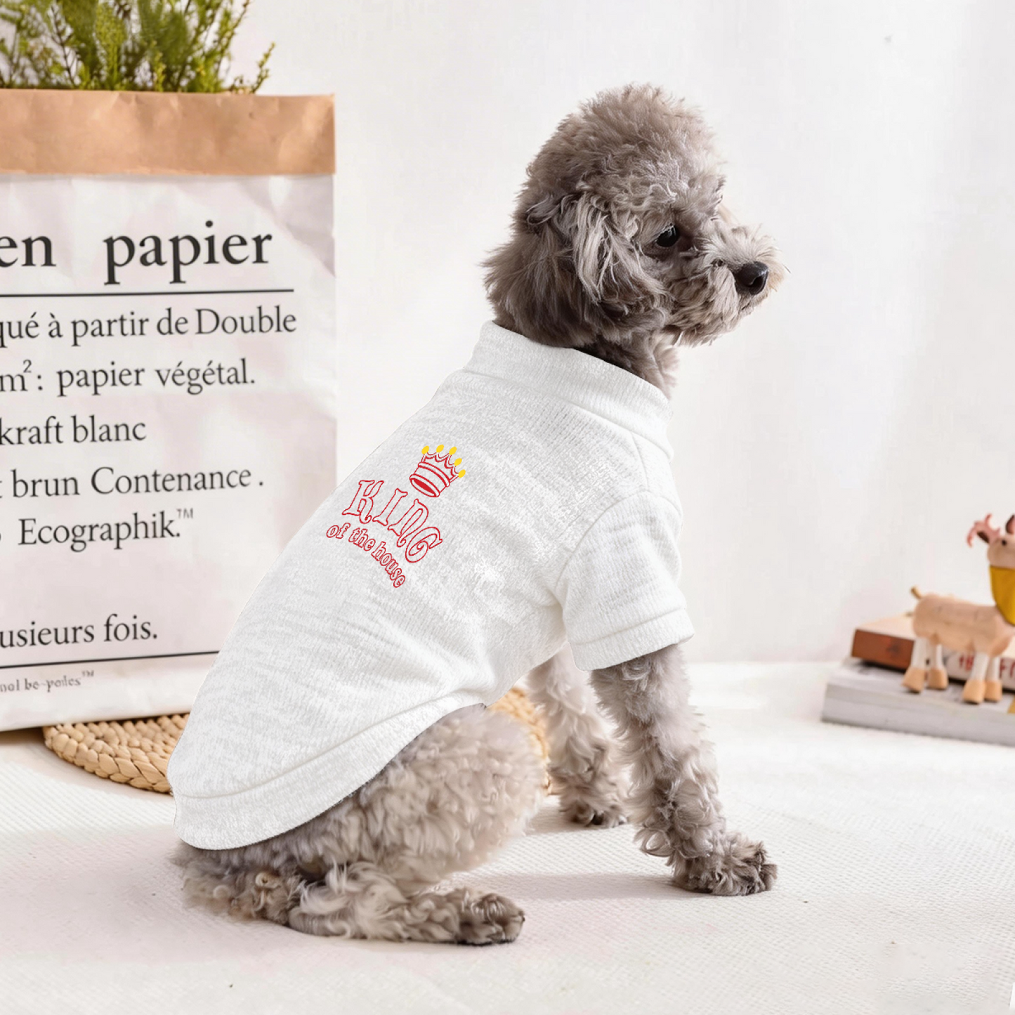 Red Crown King of The House White Pet Pullover Sweater