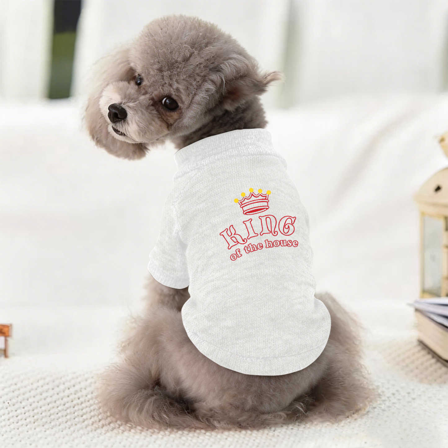 Red Crown King of The House White Pet Pullover Sweater
