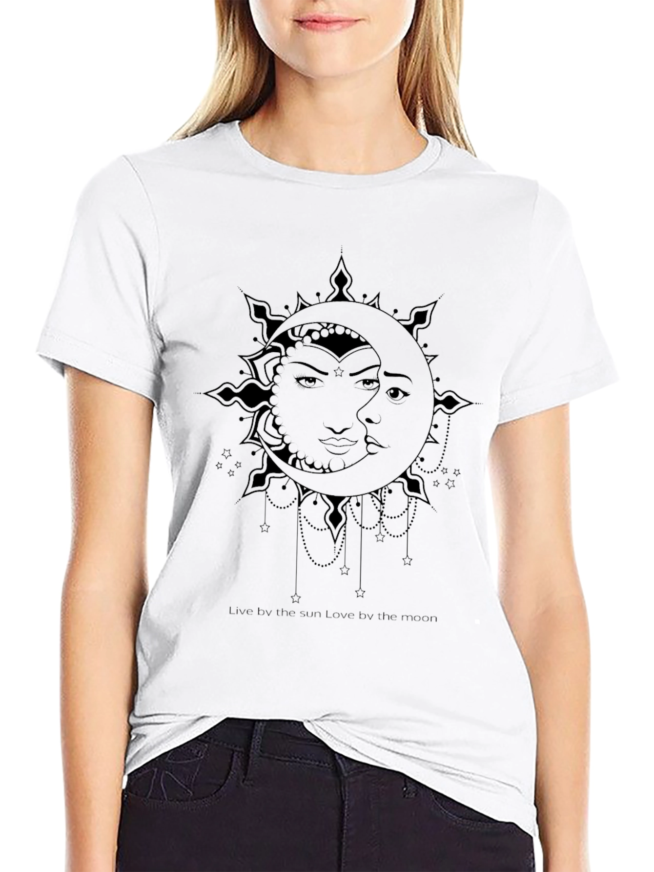 Celestial Sun & Moon Graphic T-Shirt - Black