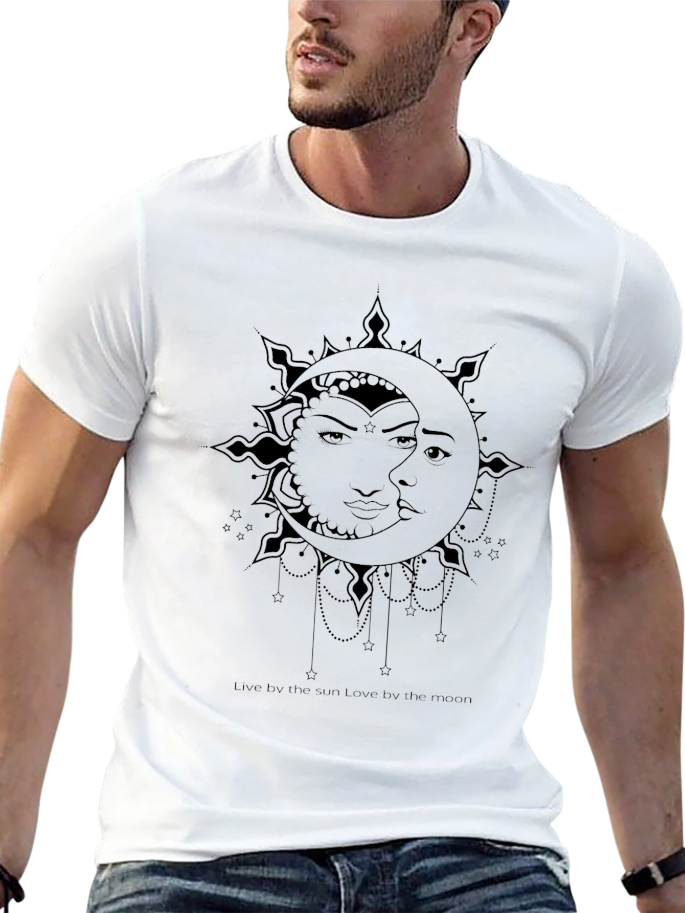 Celestial Sun & Moon Graphic T-Shirt - Black