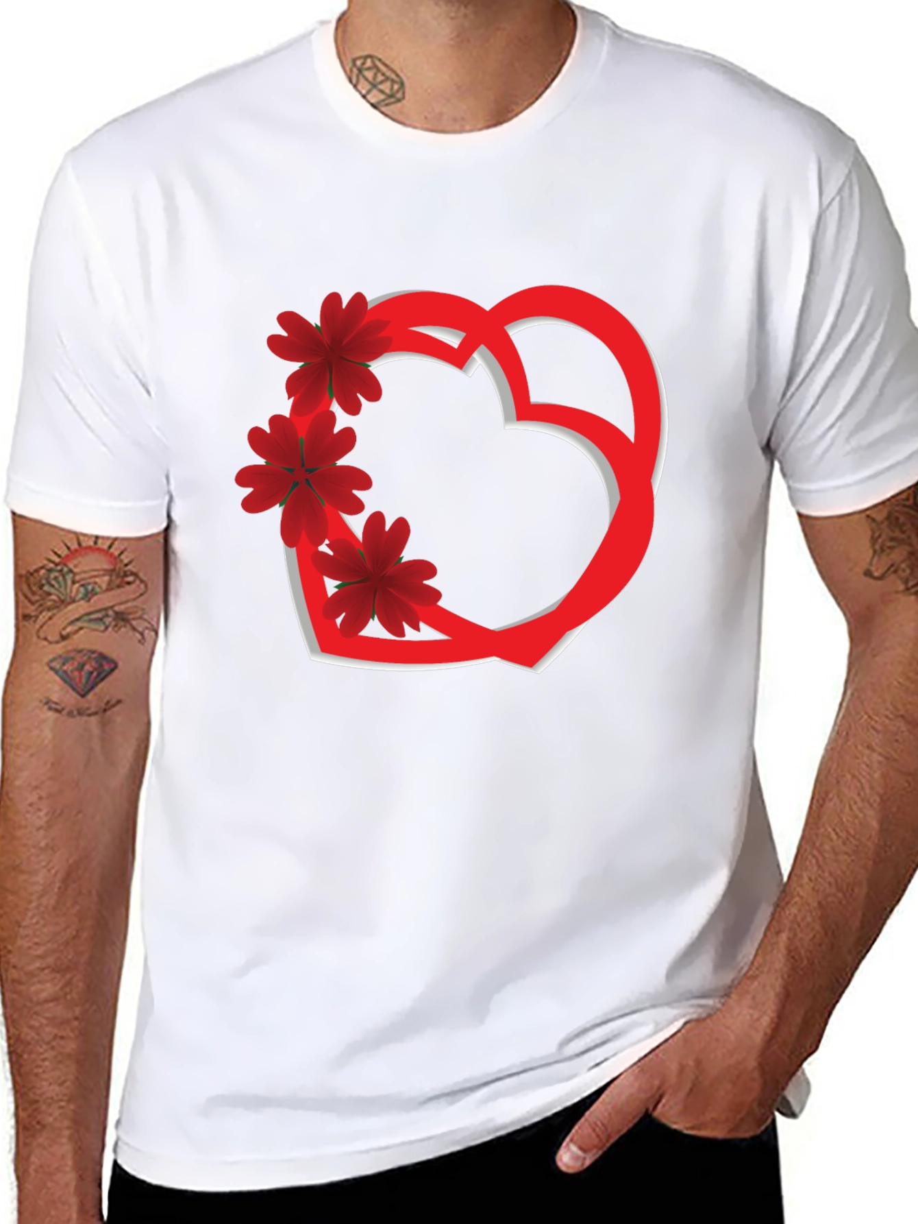 Heart & Flowers Graphic Tee - Black