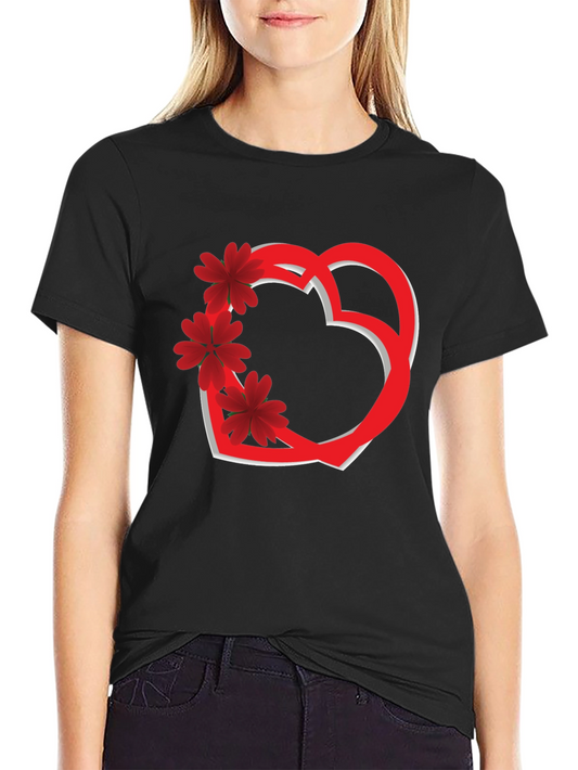 Heart & Flowers Graphic Tee - Black