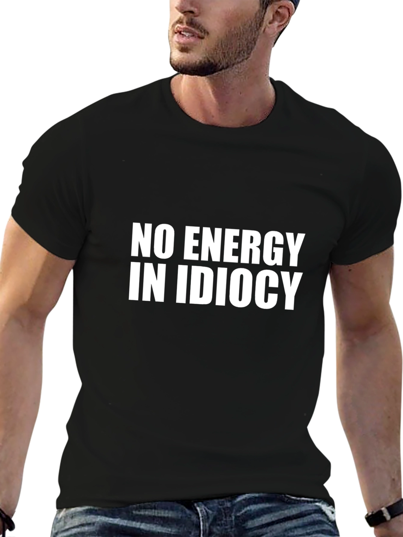 No Energy in Idiocy Black Graphic T-Shirt