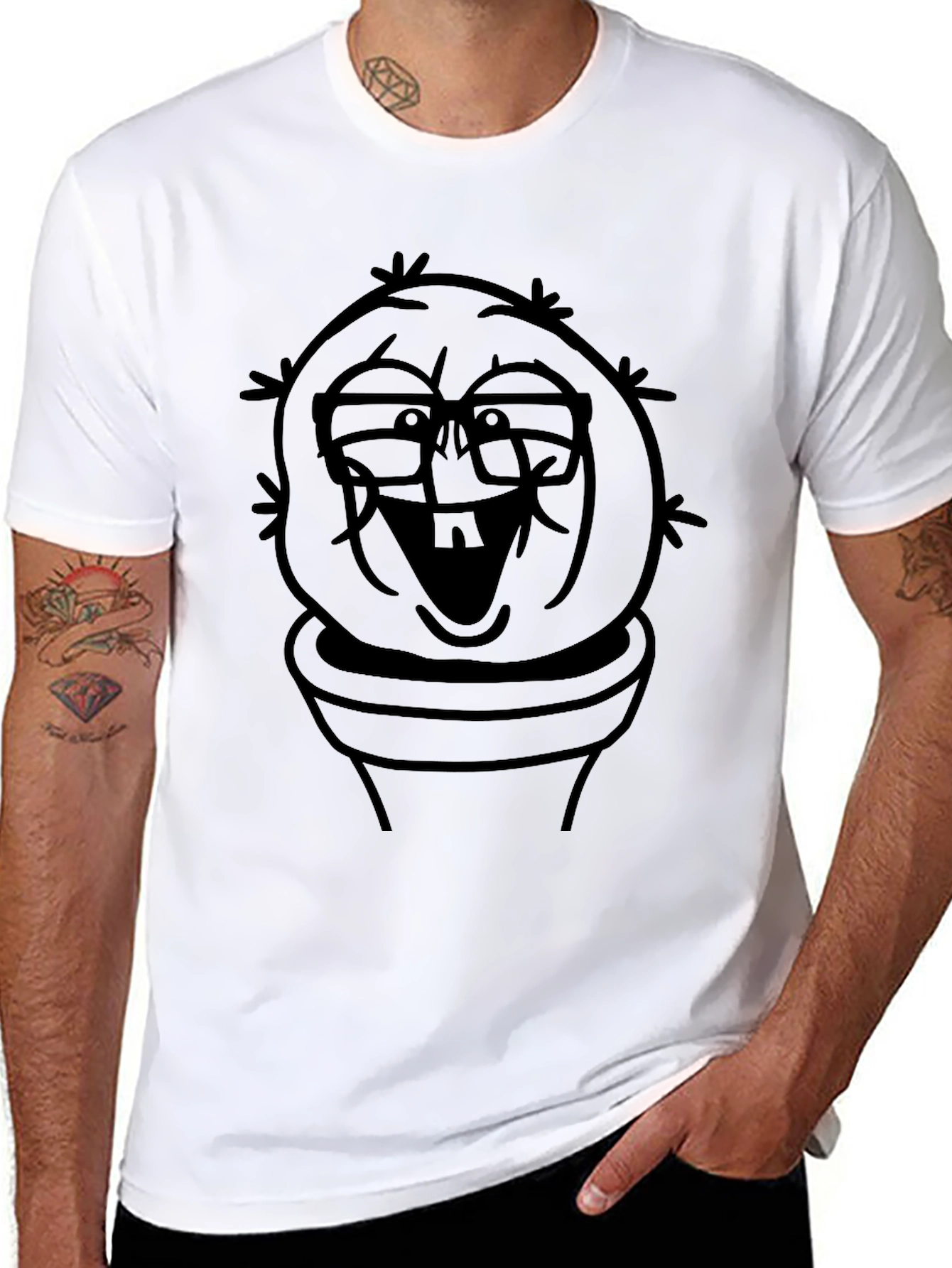 Funny Cactus Man Graphic Tee - Black T-Shirt