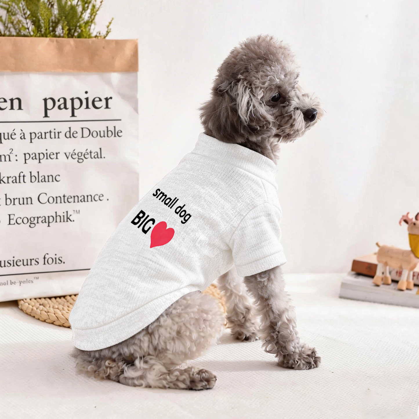 Small Dog Big Heart Sweet White Pet Warm Cardigan Sweater