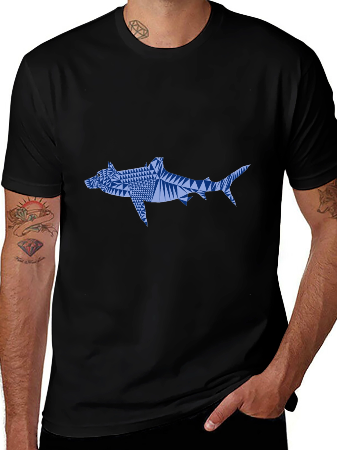 Geometric Shark Graphic Tee - Black