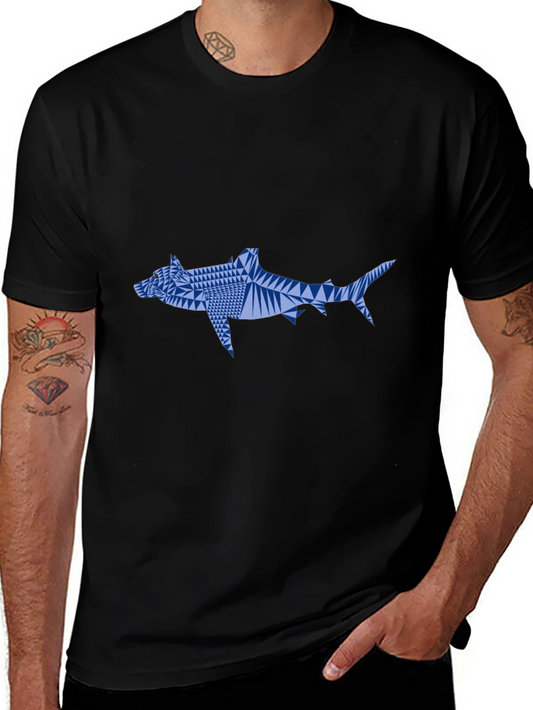 Geometric Shark Graphic Tee - Black