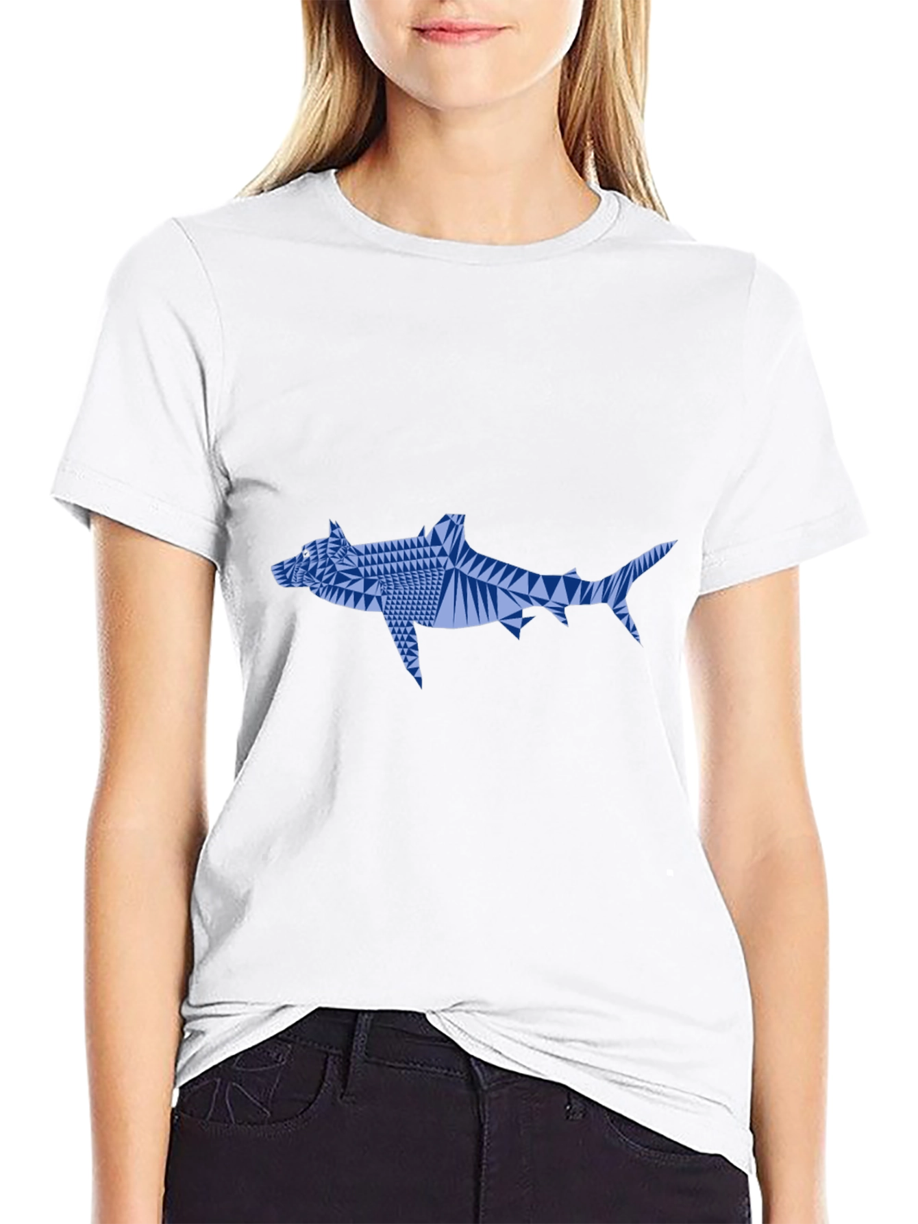 Geometric Shark Graphic Tee - Black