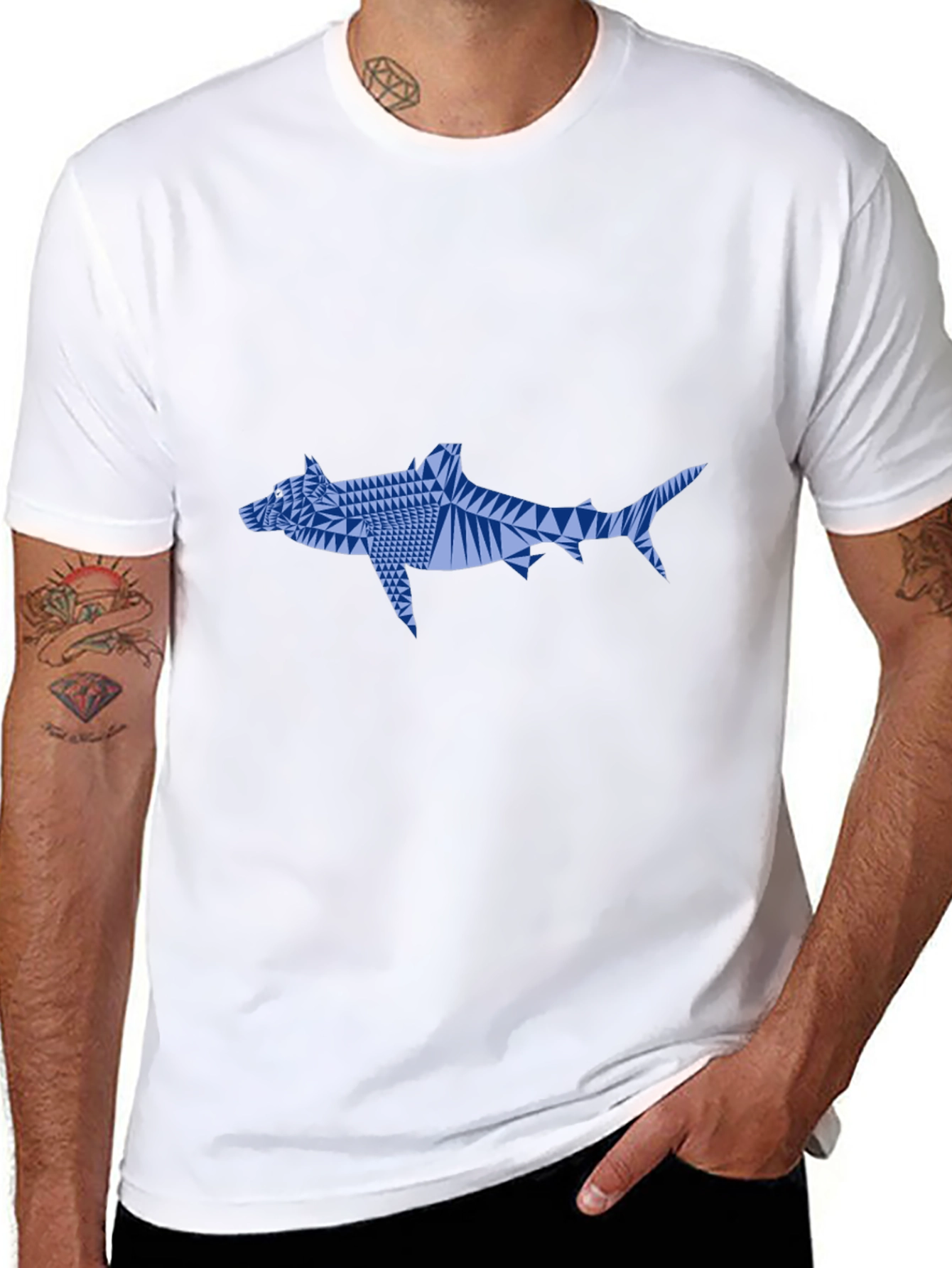 Geometric Shark Graphic Tee - Black