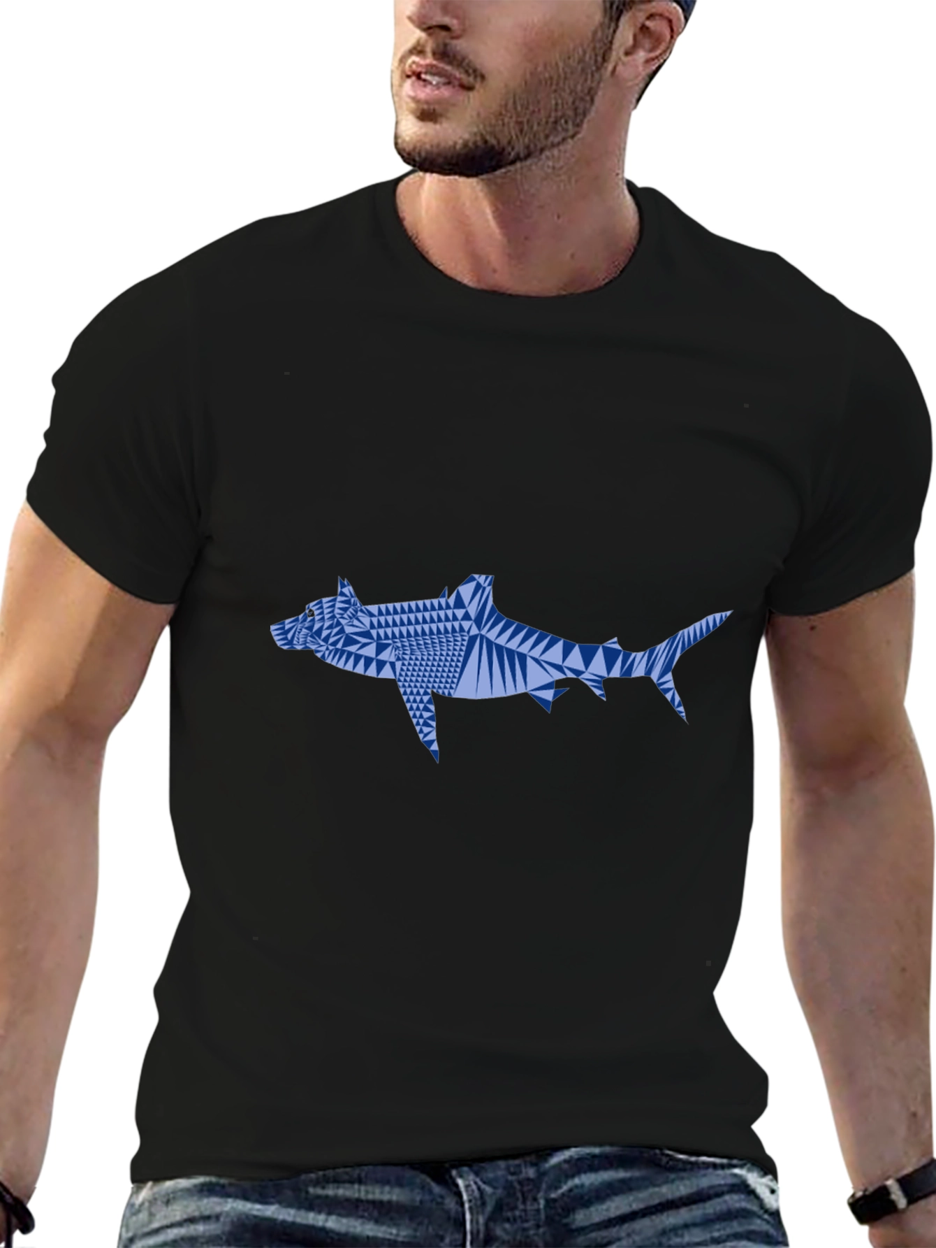 Geometric Shark Graphic Tee - Black