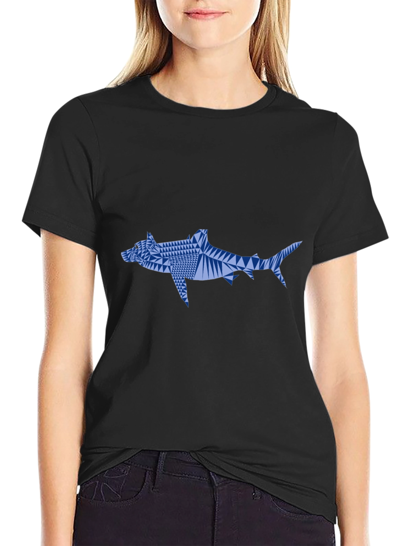 Geometric Shark Graphic Tee - Black