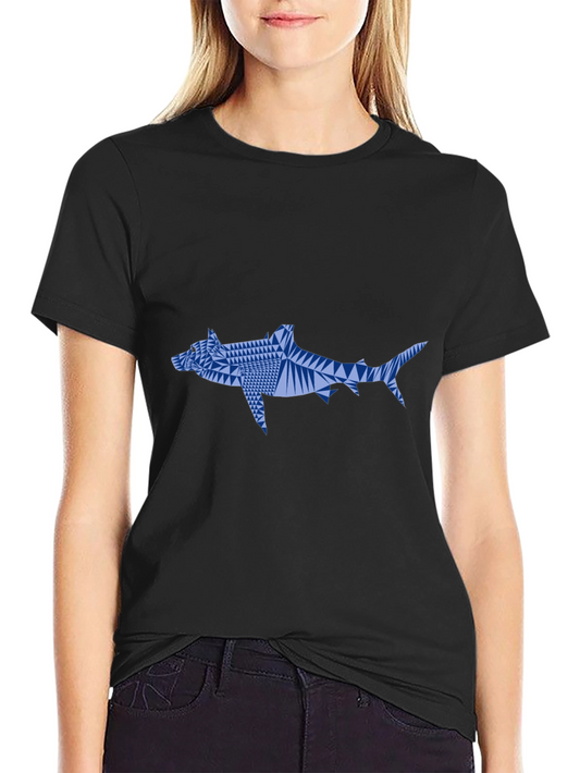 Geometric Shark Graphic Tee - Black