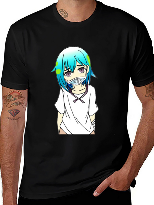 Earth-chan Masked Anime Graphic Black T-Shirt