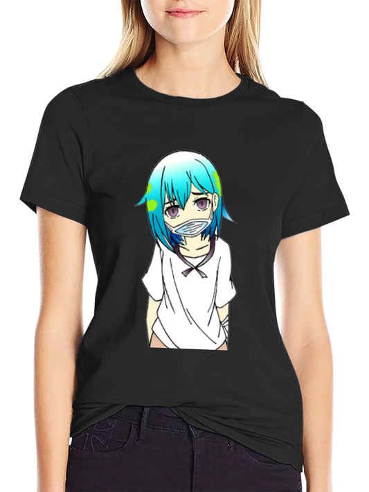 Earth-chan Masked Anime Graphic Black T-Shirt