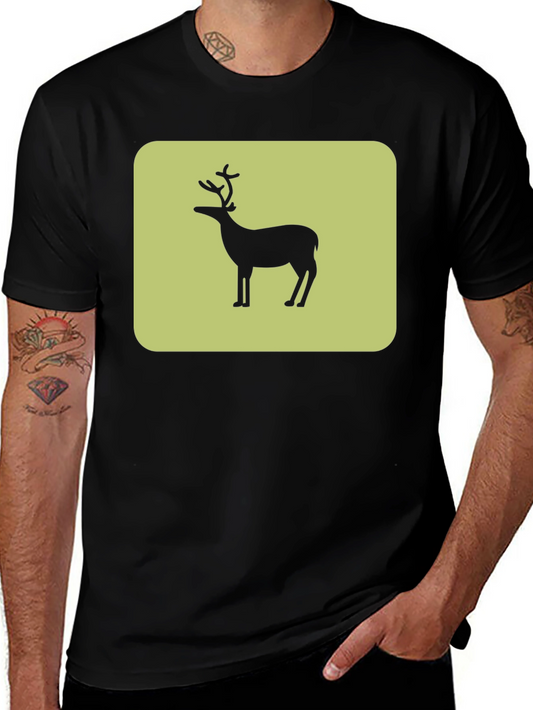 Deer Silhouette Graphic Tee - Black Cotton Blend