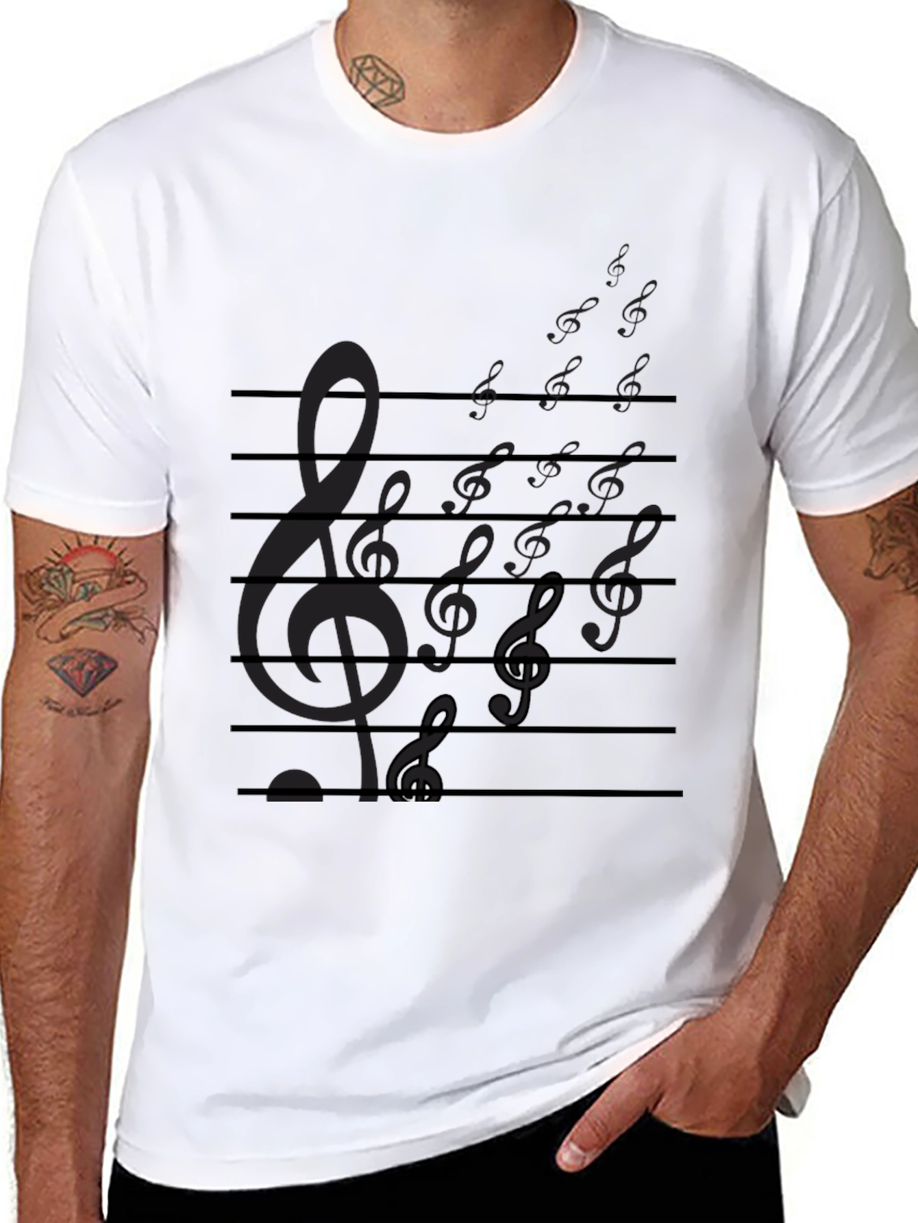 Musical Notes Staff Graphic Print Tee - Black