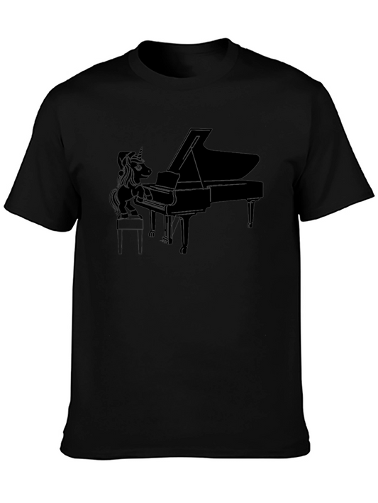 Unicorn Piano Player Black T-Shirt