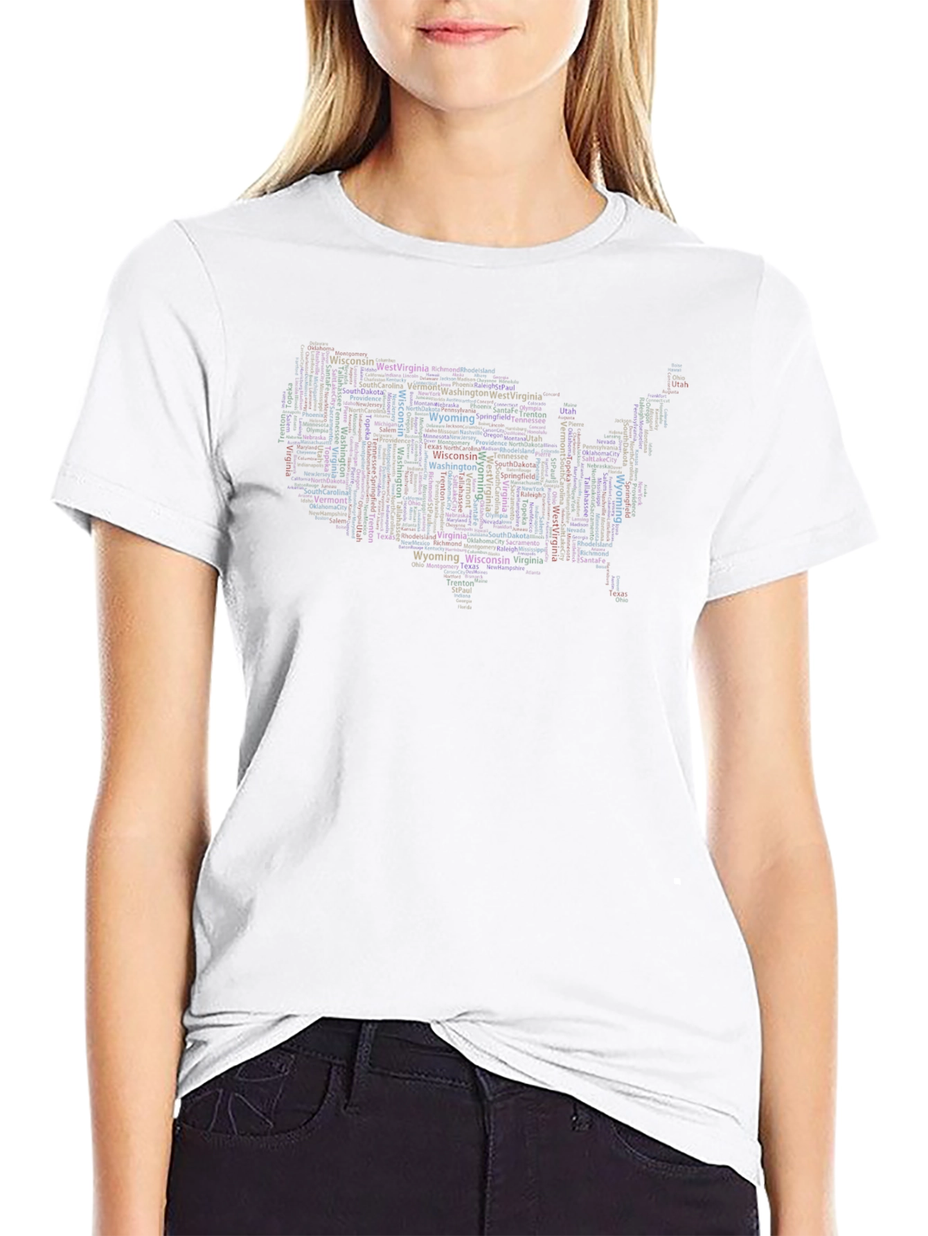 USA States Typography T-Shirt - Black